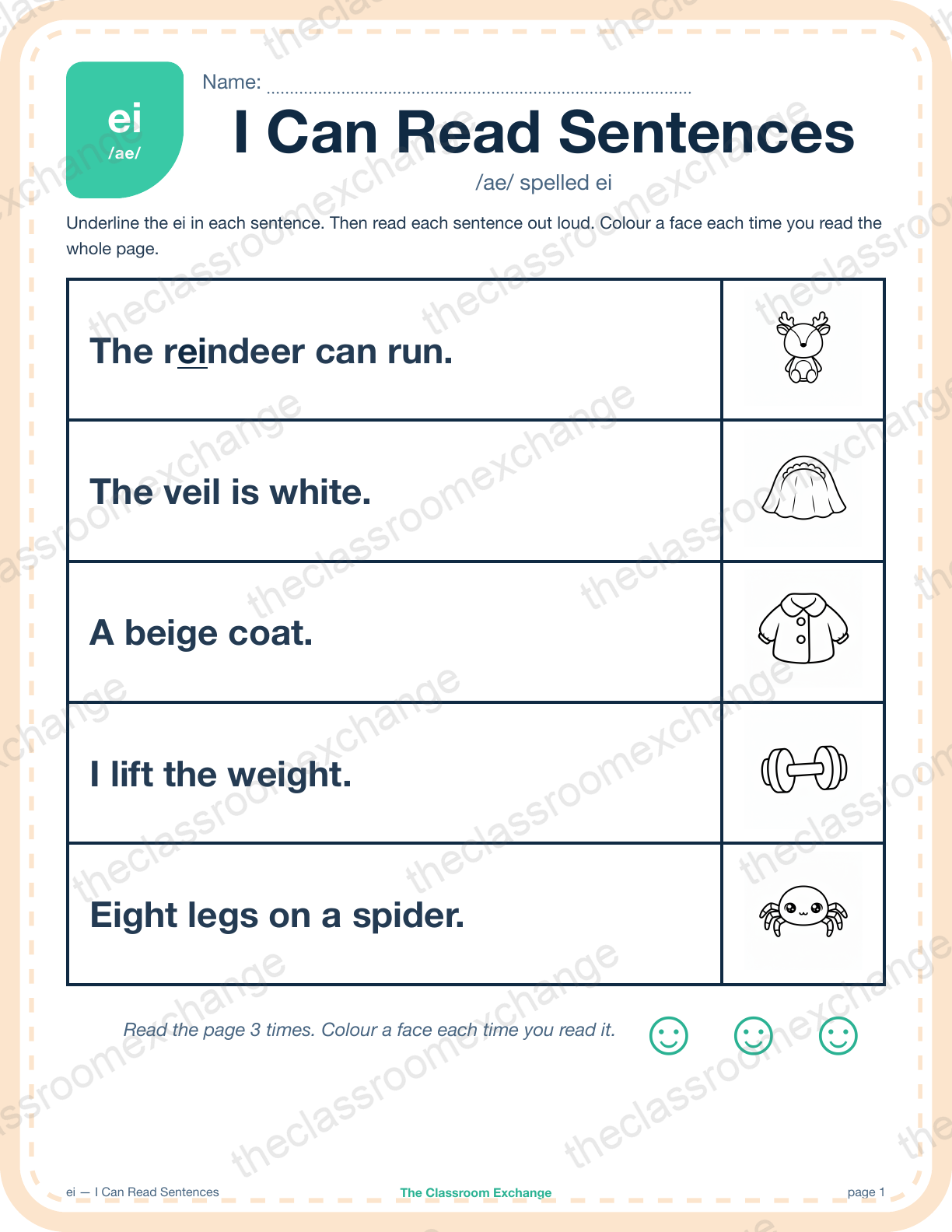 Grade 2 Phonics: ei (beige) β I Can Read Sentences