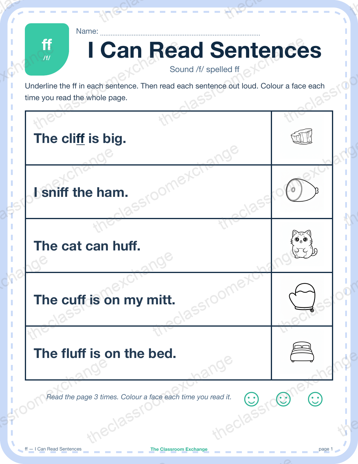 Grade 1 Phonics: ff (cliff) β I Can Read Sentences