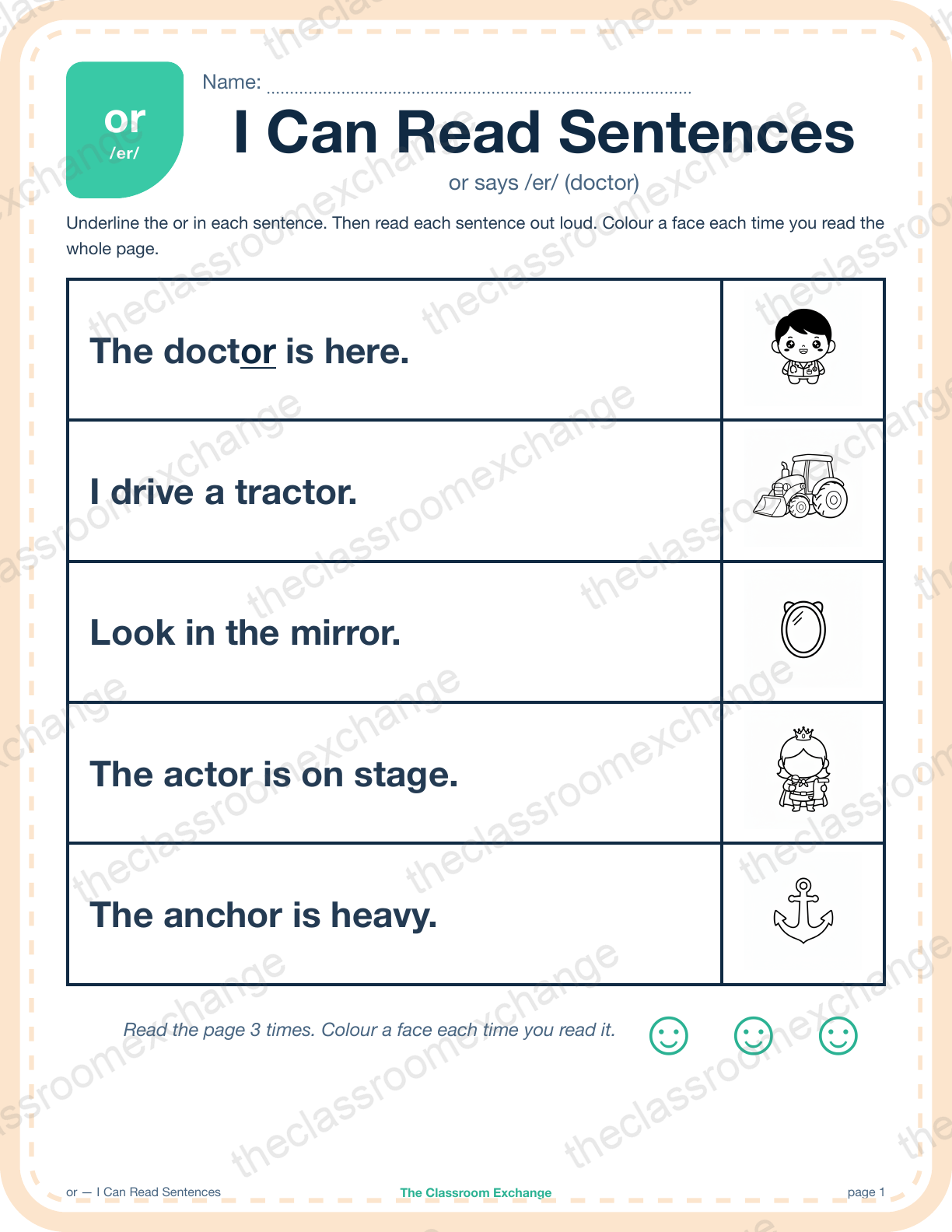 Grade 2 Phonics: or (doctor) — I Can Read Sentences