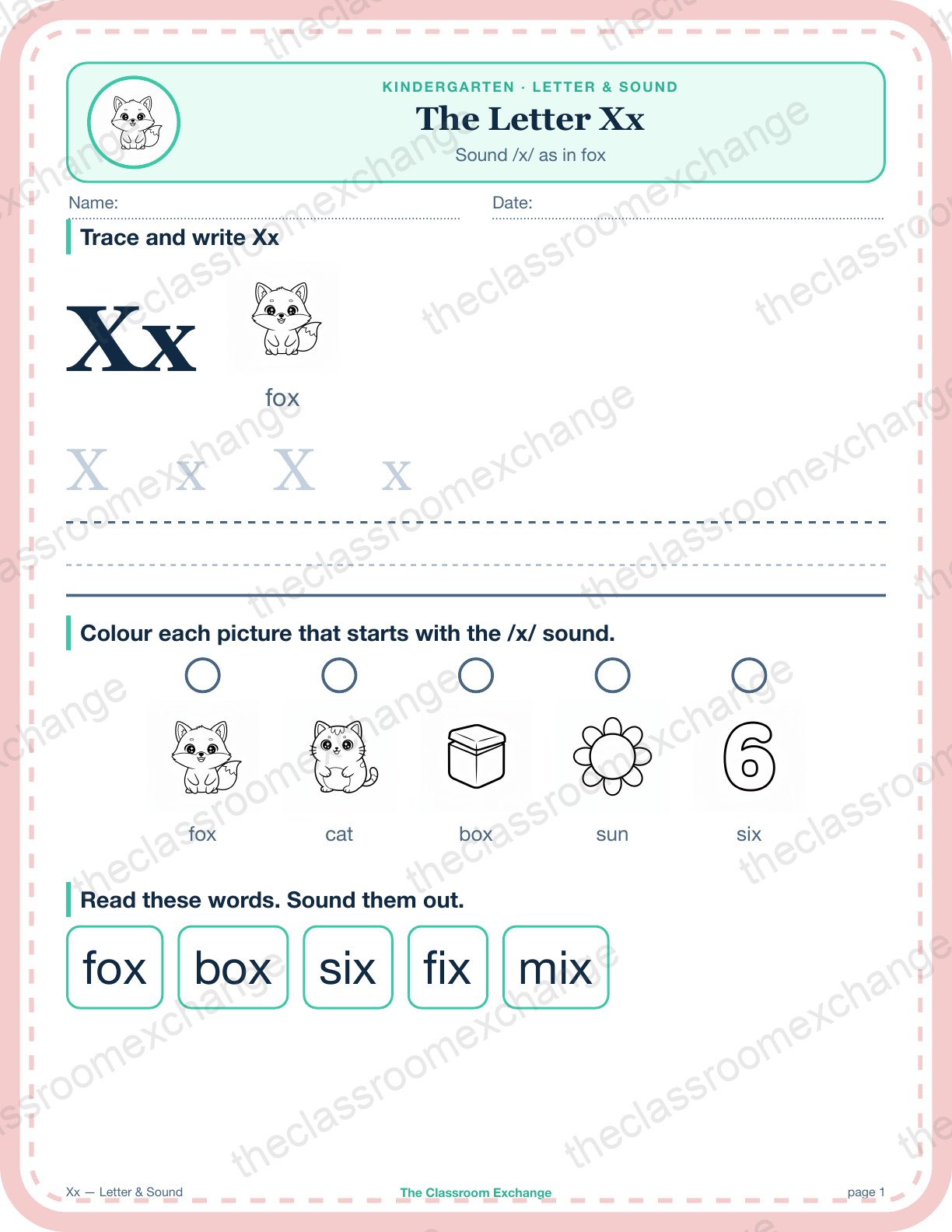 Kindergarten Phonics: The Letter Xx (fox)
