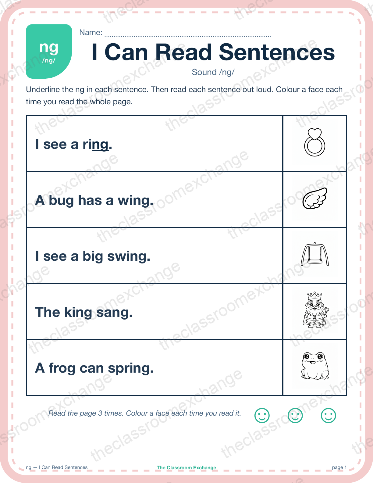 Kindergarten Phonics: ng (swing) — I Can Read Sentences