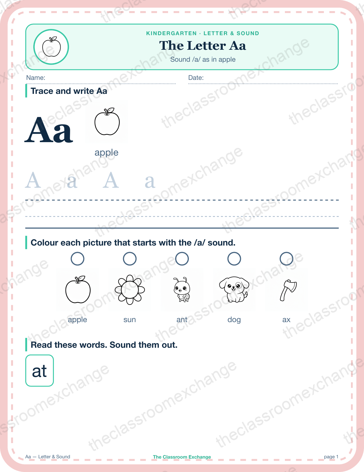 Kindergarten Phonics: The Letter Aa (apple)