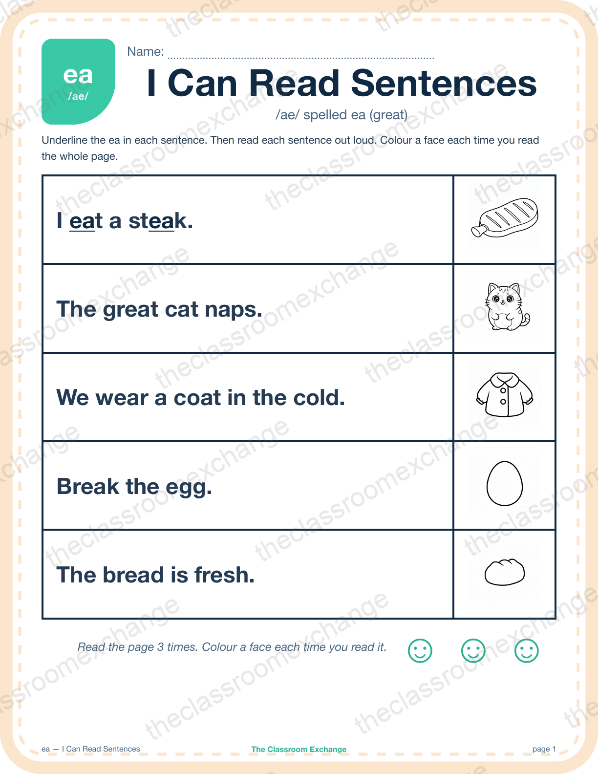 Grade 2 Phonics: ea (great) — I Can Read Sentences