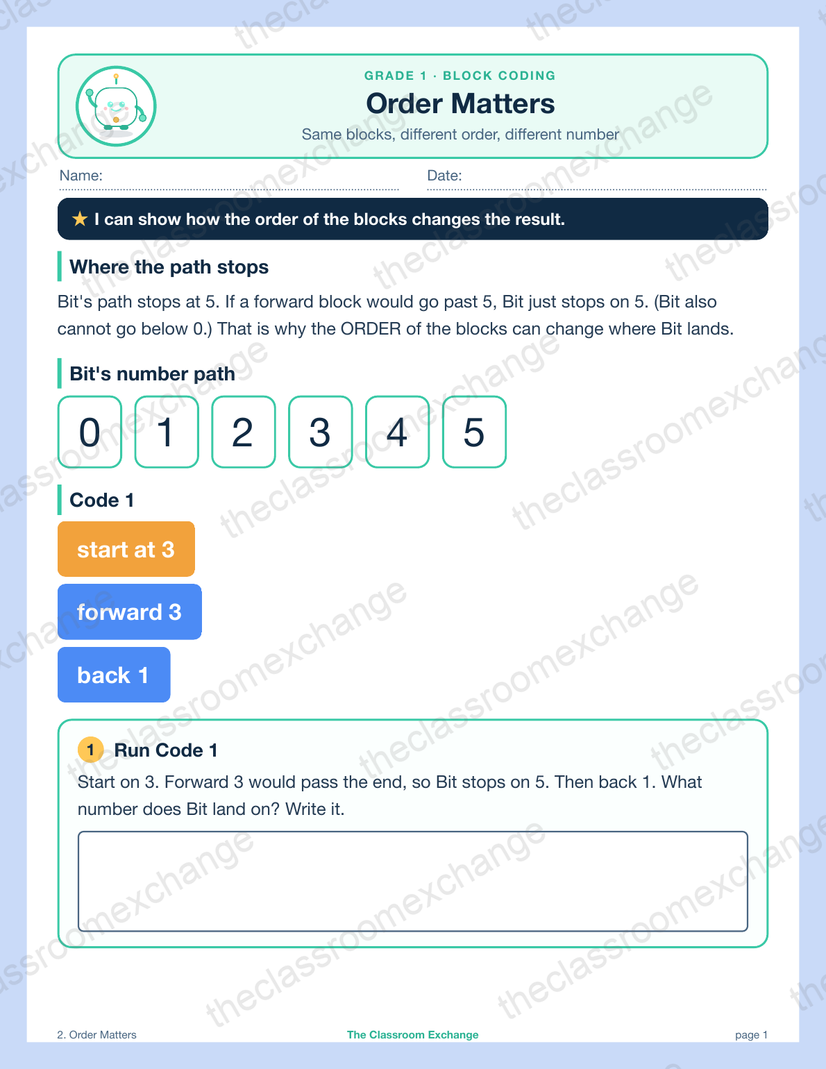 Grade 1 Coding: Order Matters