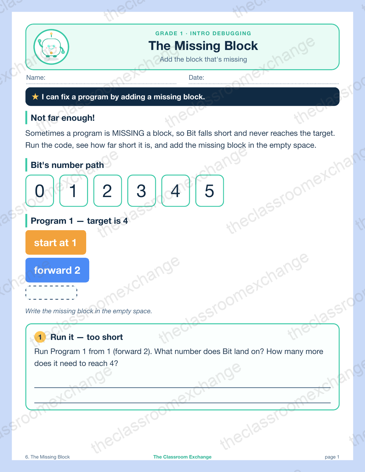 Grade 1 Coding: The Missing Block