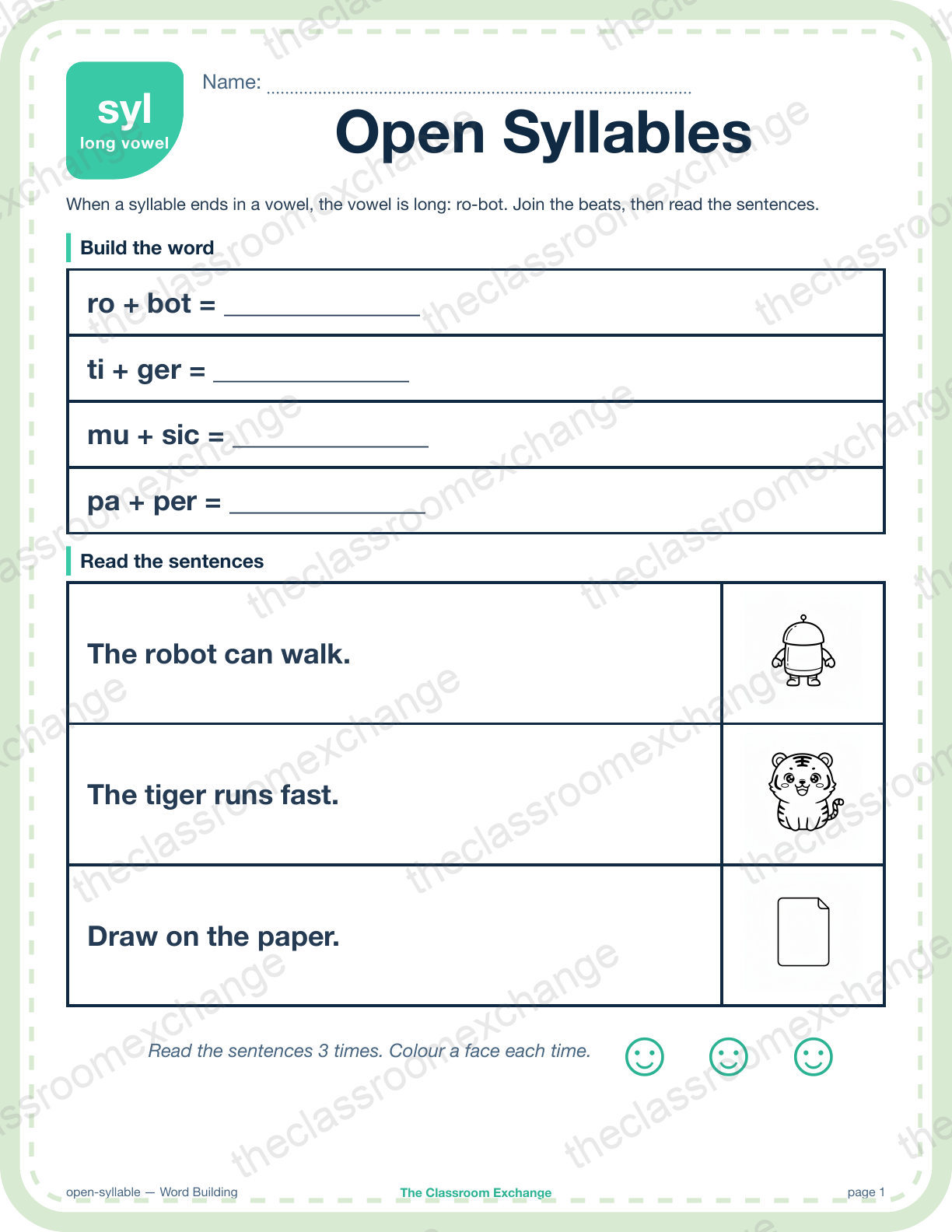 Grade 3 Phonics: Open Syllables