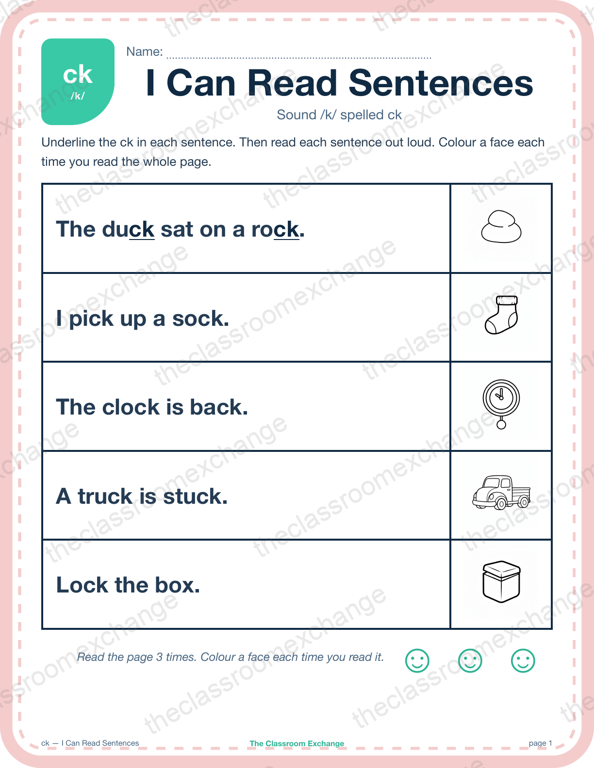 Kindergarten Phonics: ck (rock) — I Can Read Sentences