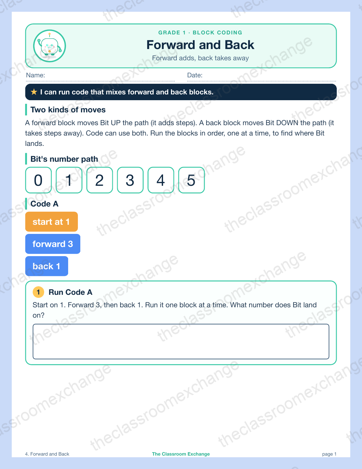 Grade 1 Coding: Forward and Back