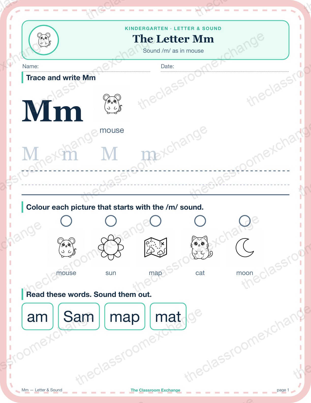 Kindergarten Phonics: The Letter Mm (mouse)