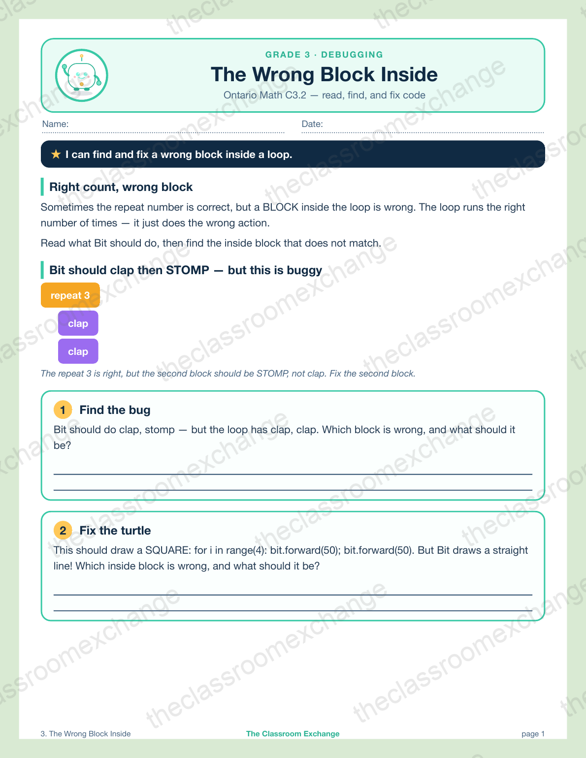 Grade 3 Coding: The Wrong Block Inside