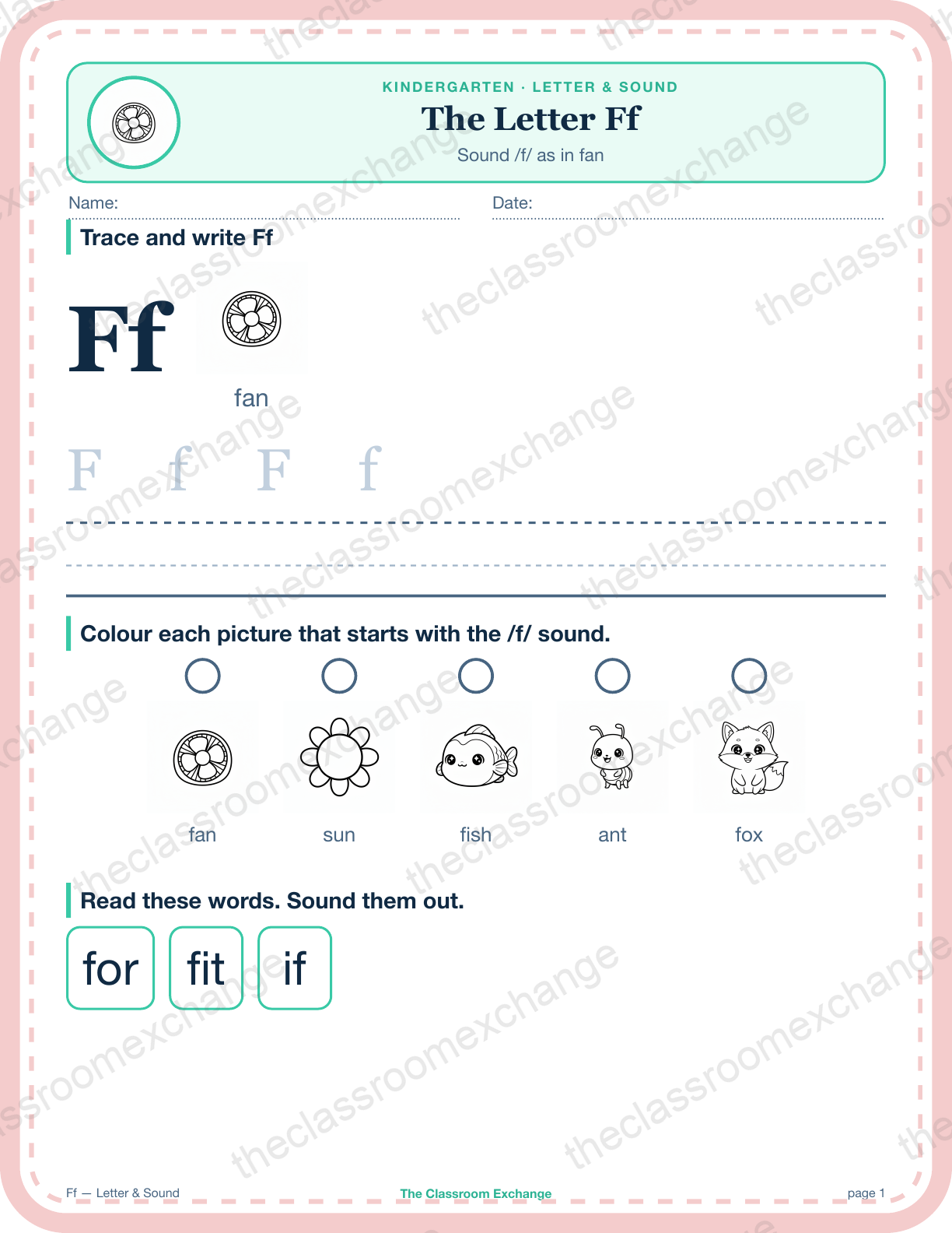 Kindergarten Phonics: The Letter Ff (fan)