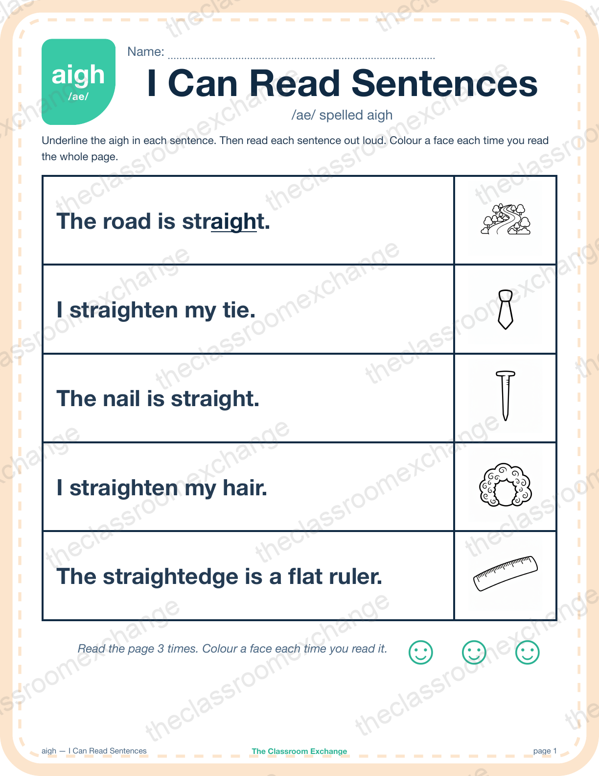 Grade 2 Phonics: aigh (straight) — I Can Read Sentences