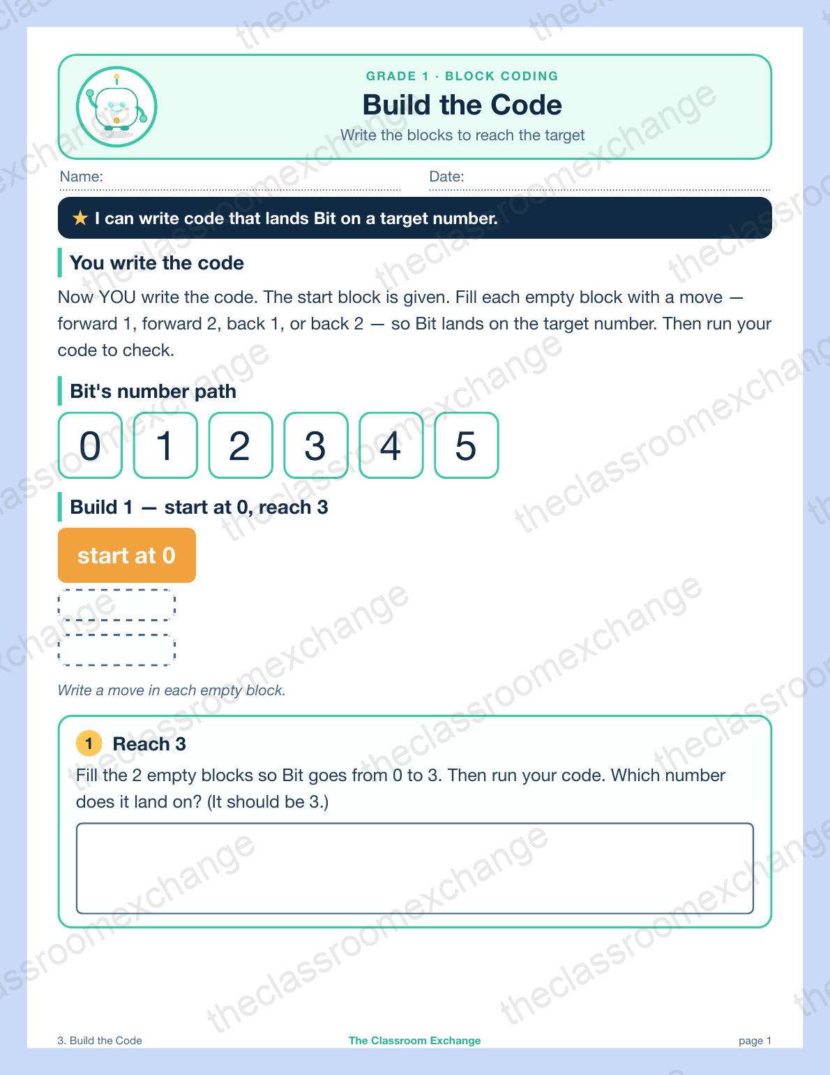 Grade 1 Coding: Build the Code