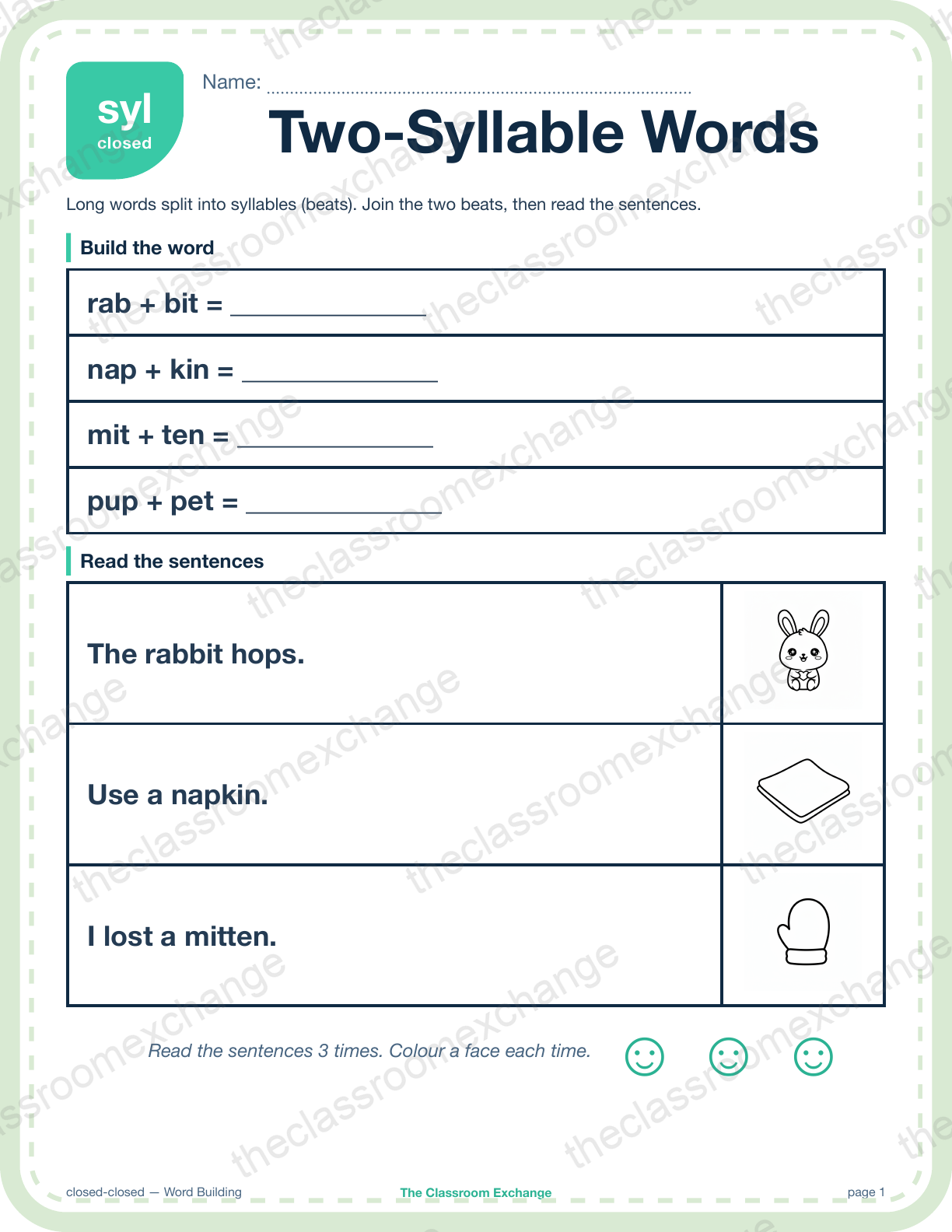 Grade 3 Phonics: Two-Syllable Words