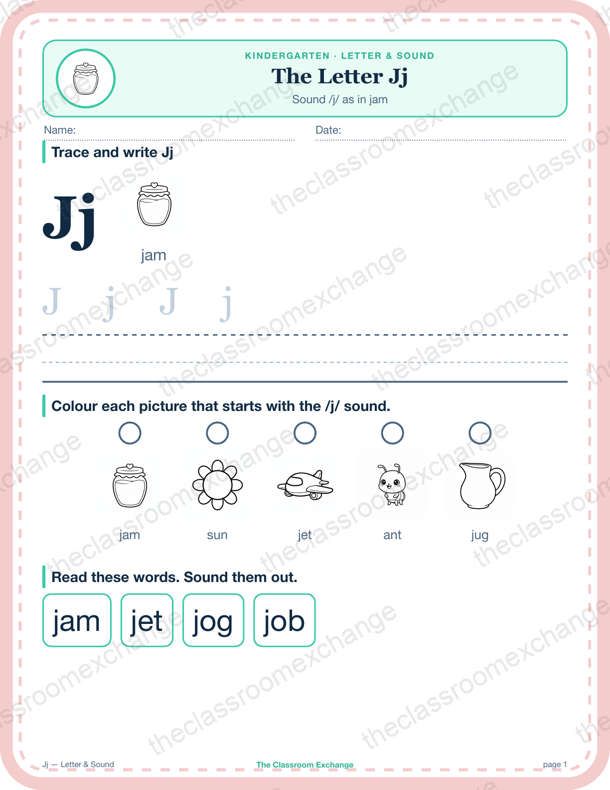 Kindergarten Phonics: The Letter Jj (jar)