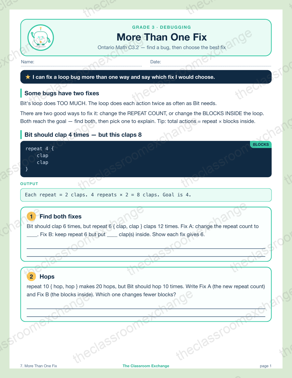 Grade 3 Coding: More Than One Fix