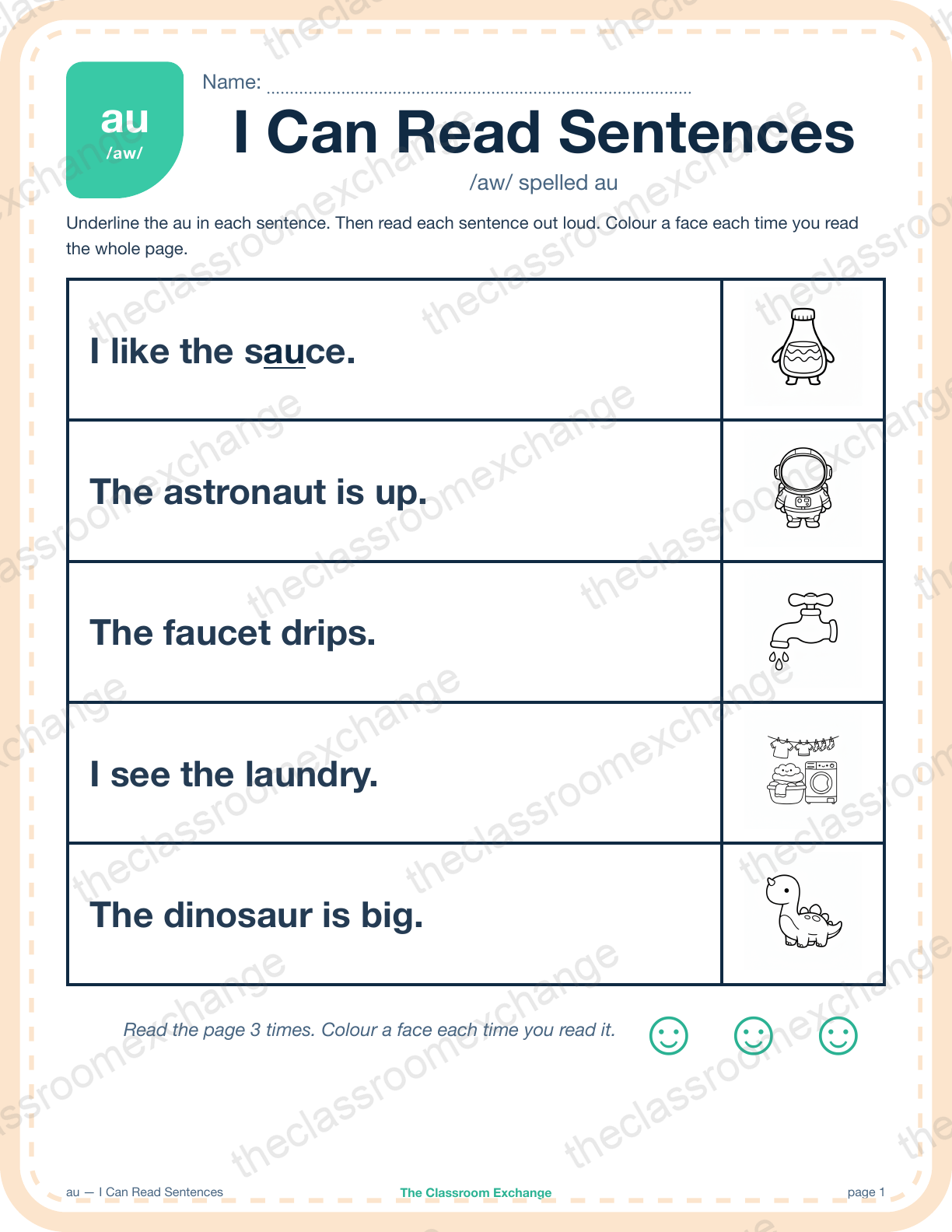 Grade 2 Phonics: au (pause) — I Can Read Sentences