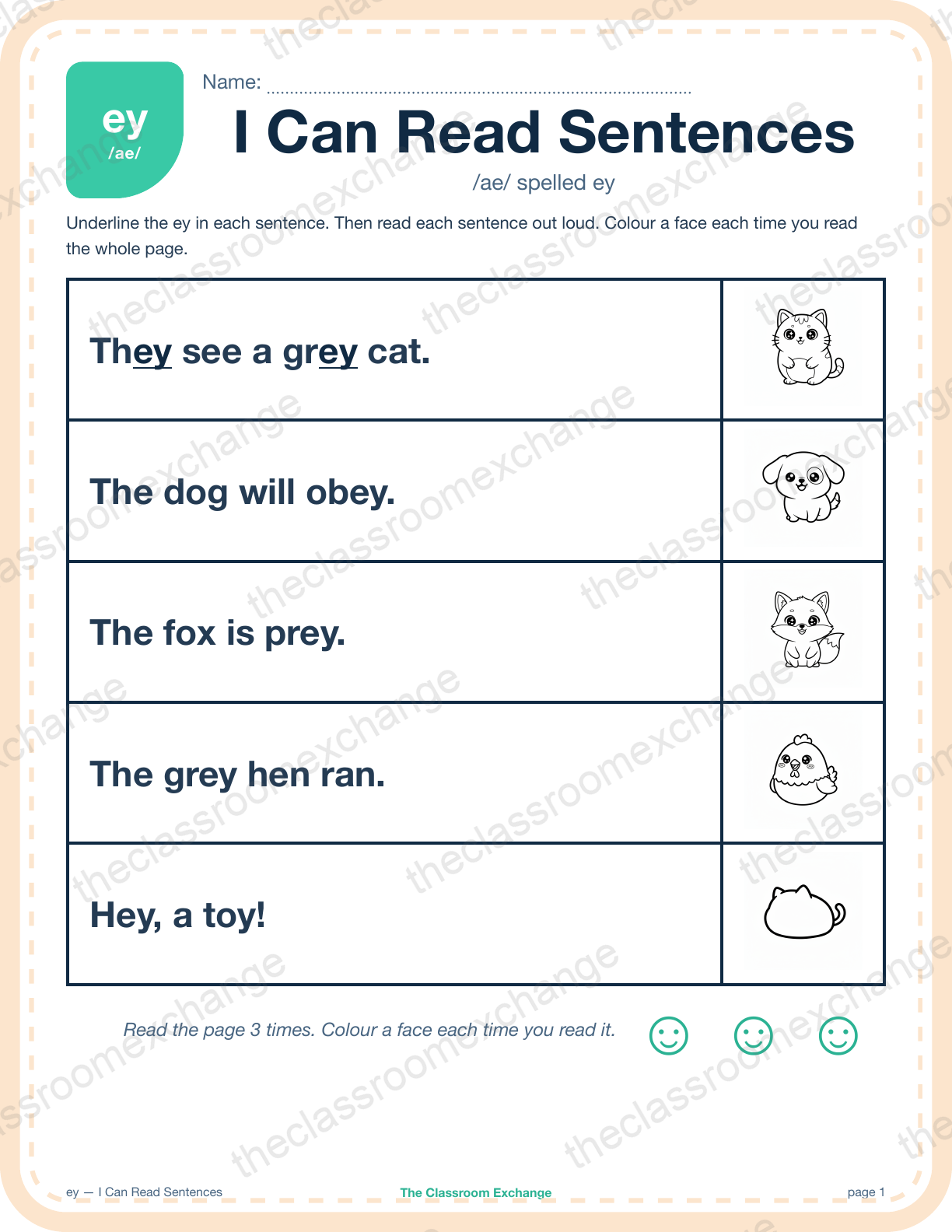 Grade 2 Phonics: ey (they) β I Can Read Sentences
