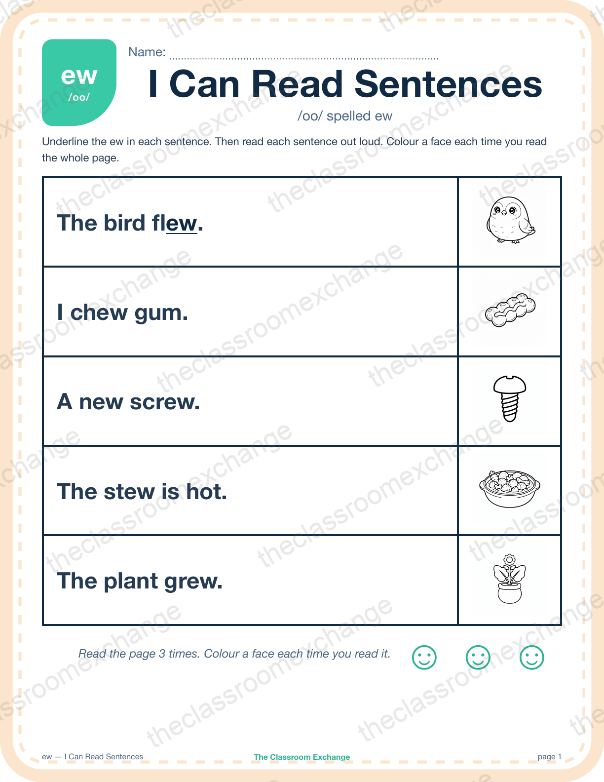 Grade 2 Phonics: ew (new) β I Can Read Sentences