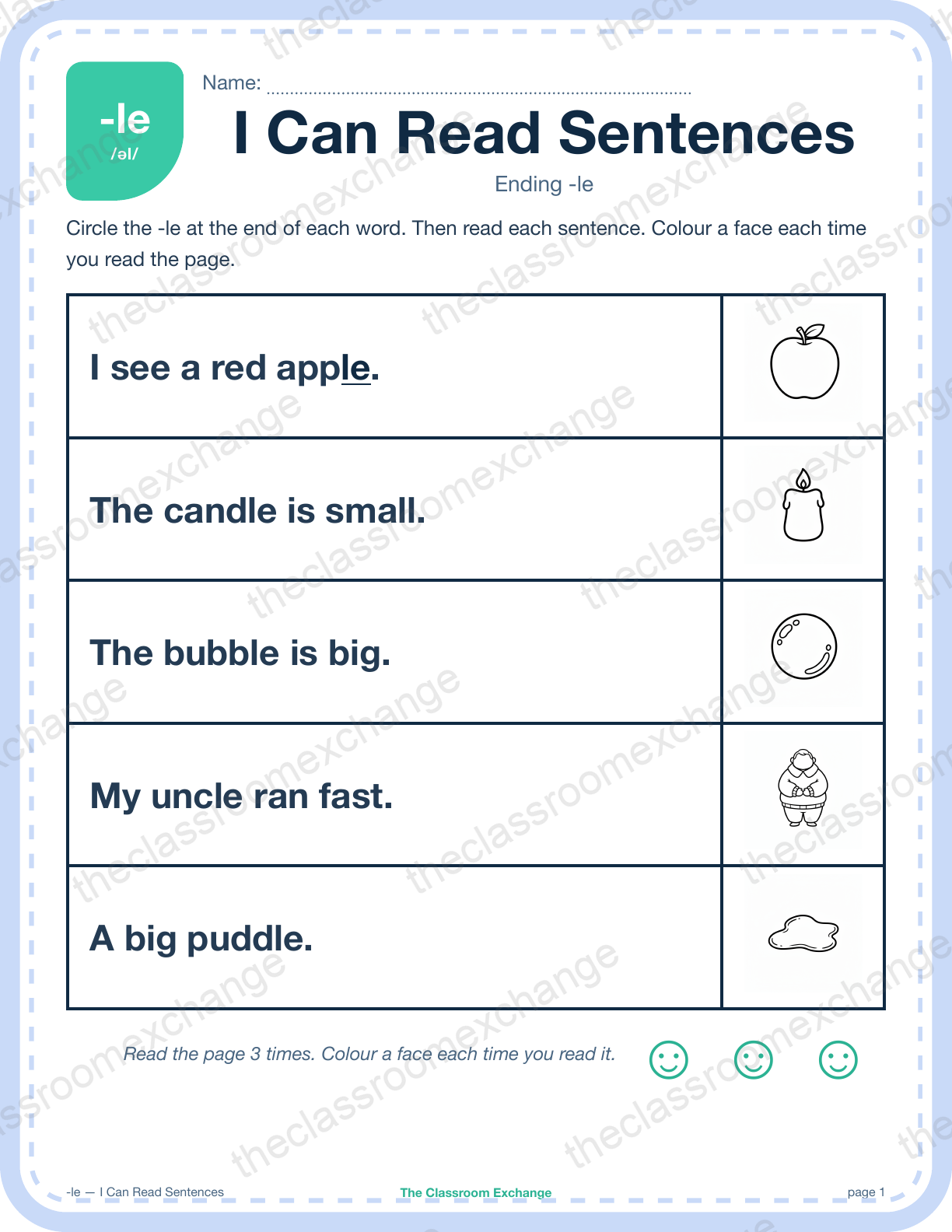 Grade 1 Phonics: le (uncle) β I Can Read Sentences