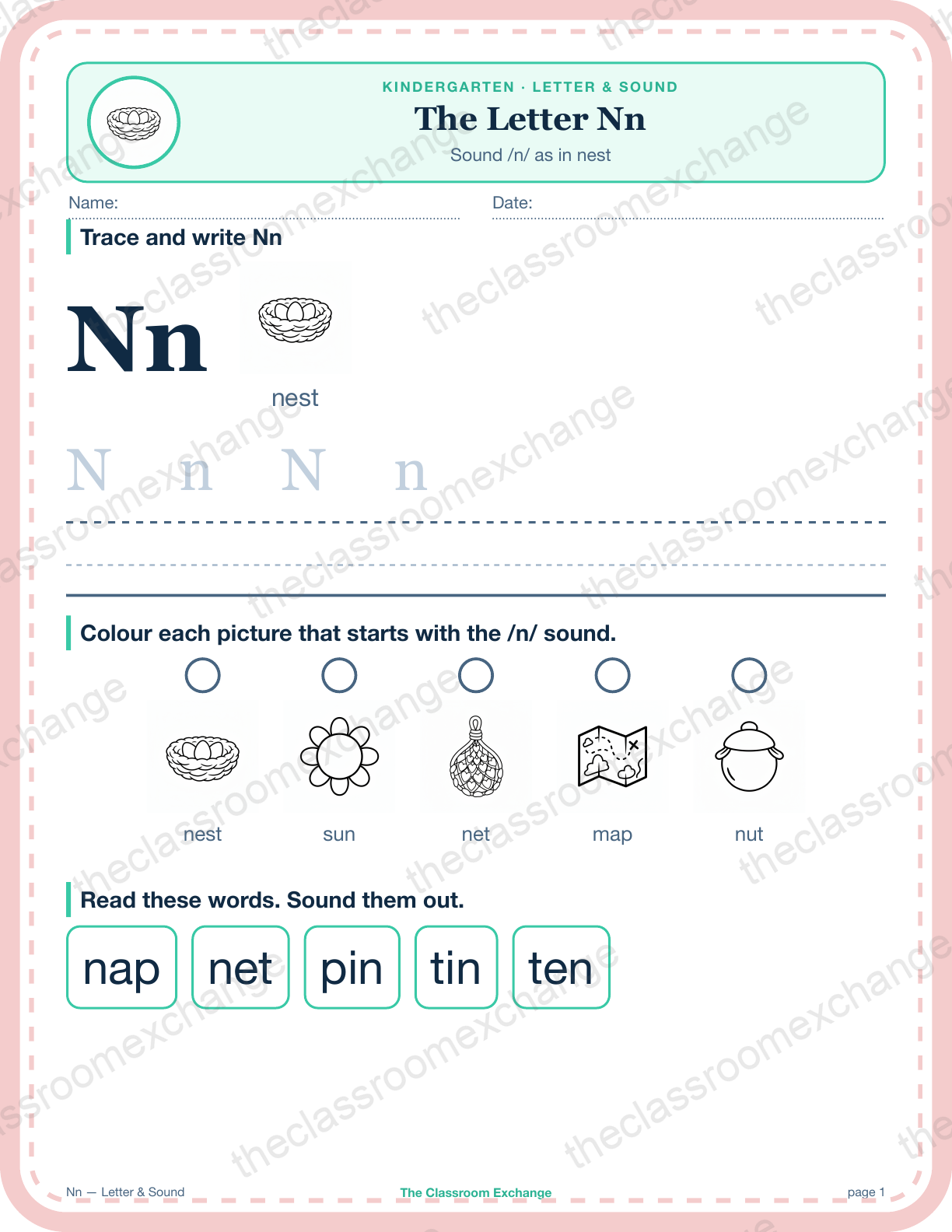 Kindergarten Phonics: The Letter Nn (nest)