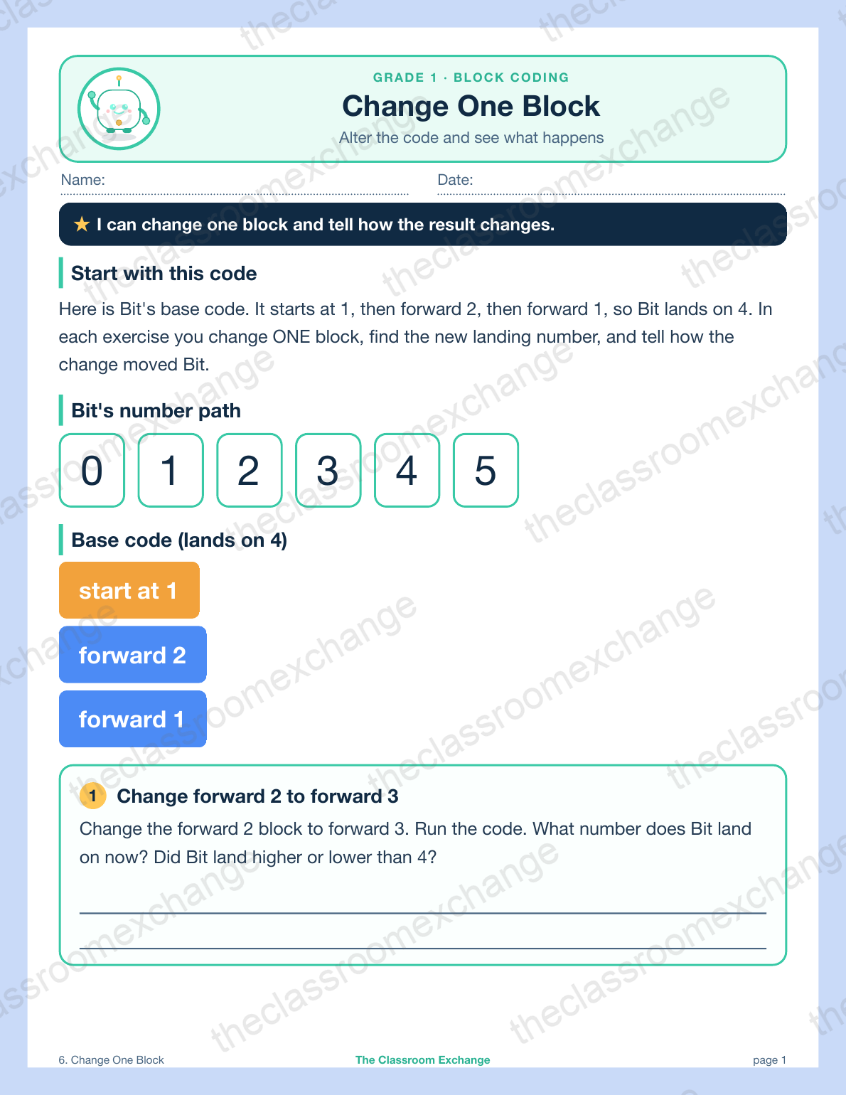 Grade 1 Coding: Change One Block