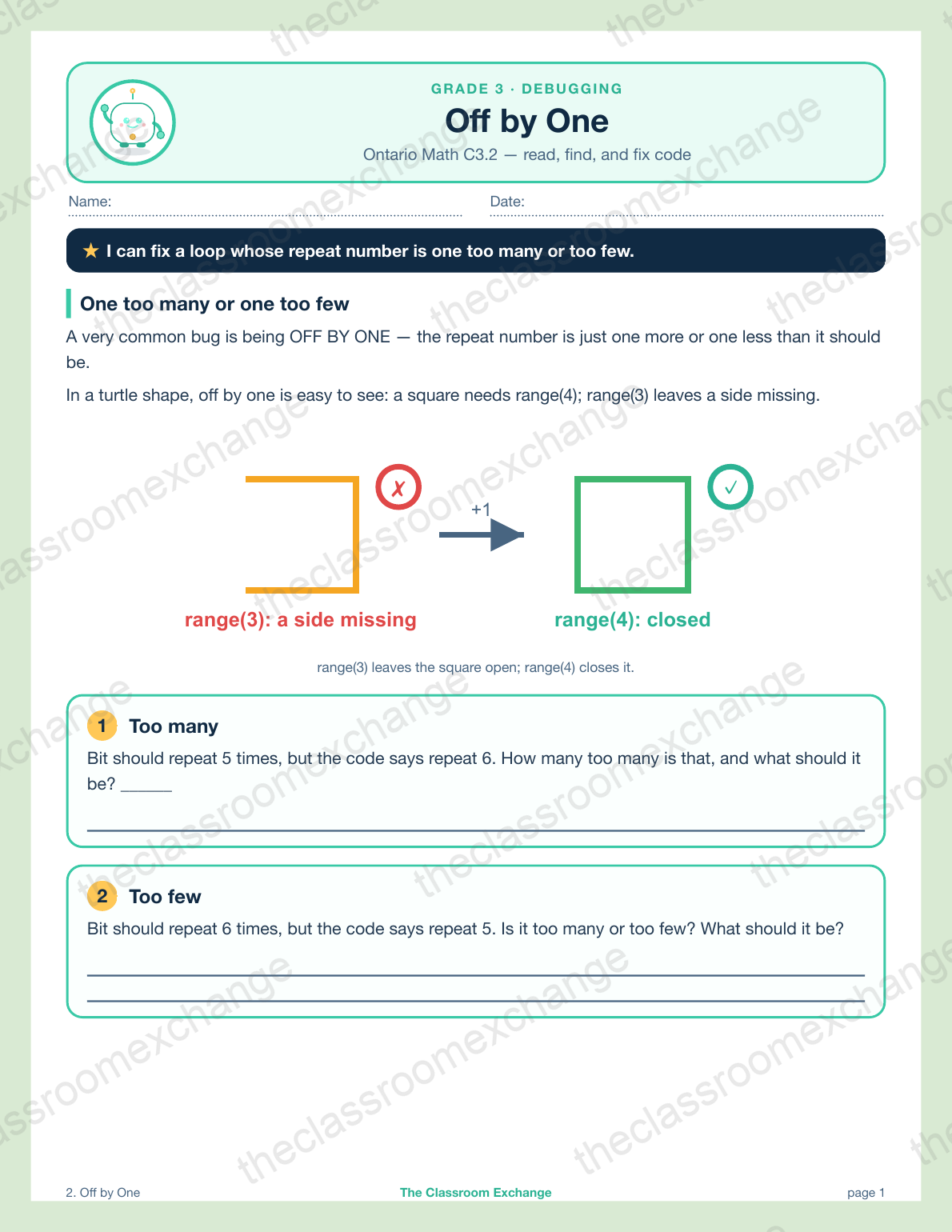 Grade 3 Coding: Off by One