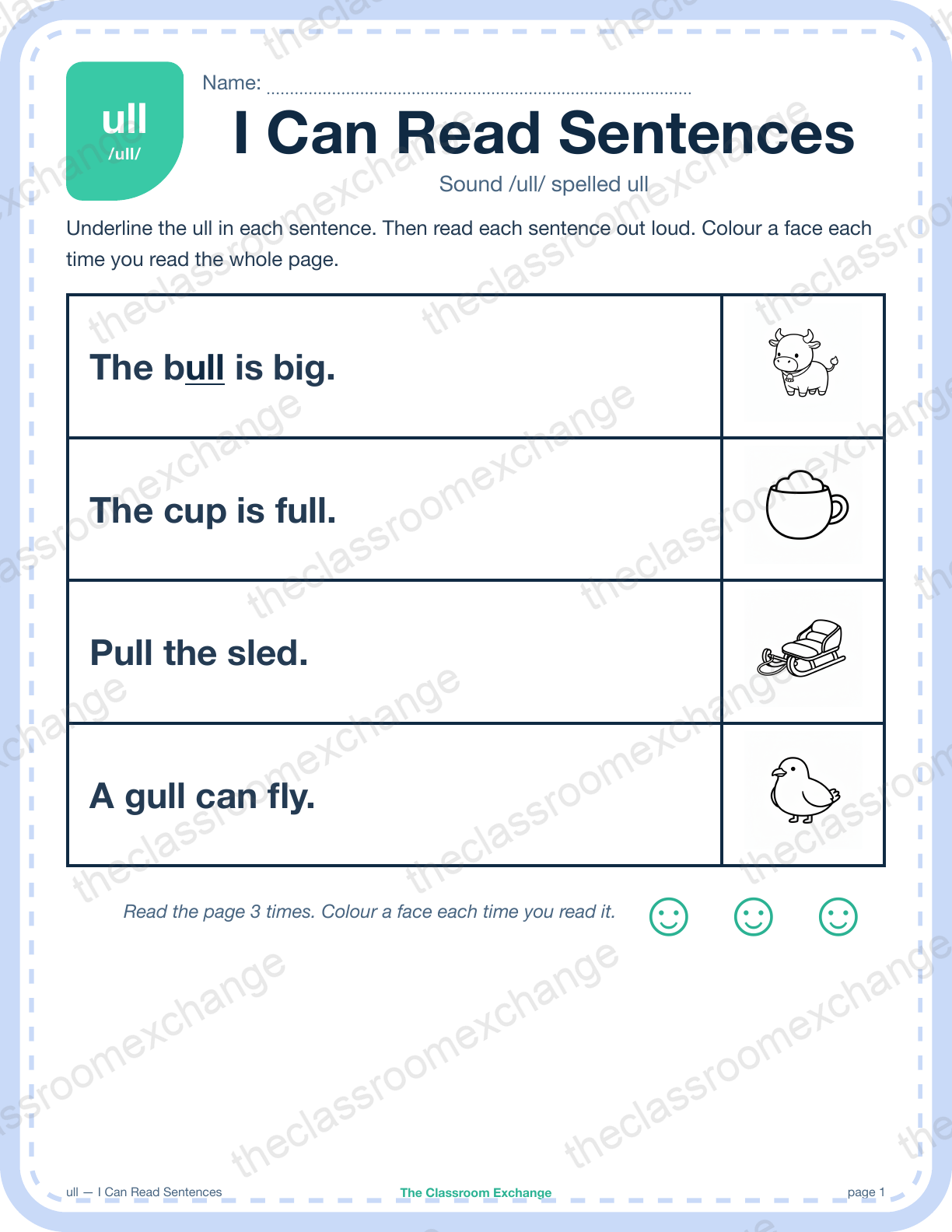 Grade 1 Phonics: ull (full) — I Can Read Sentences