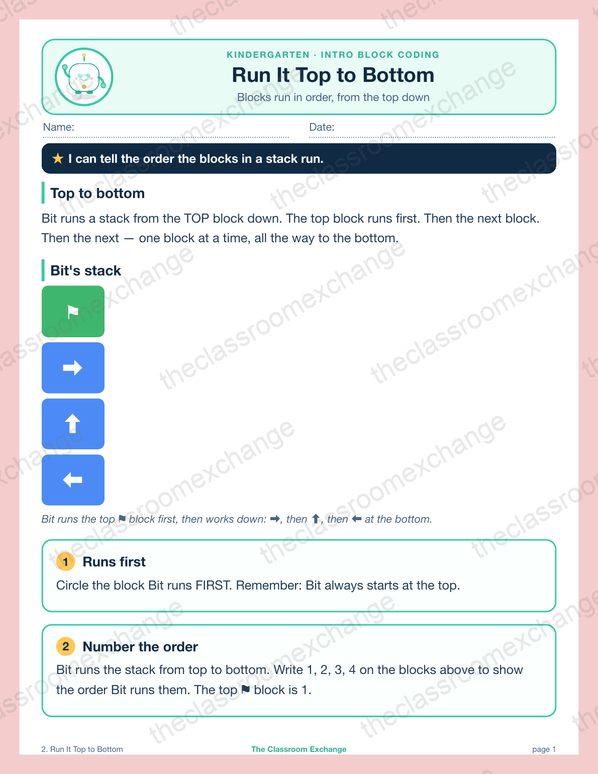 Kindergarten Coding: Run It Top to Bottom