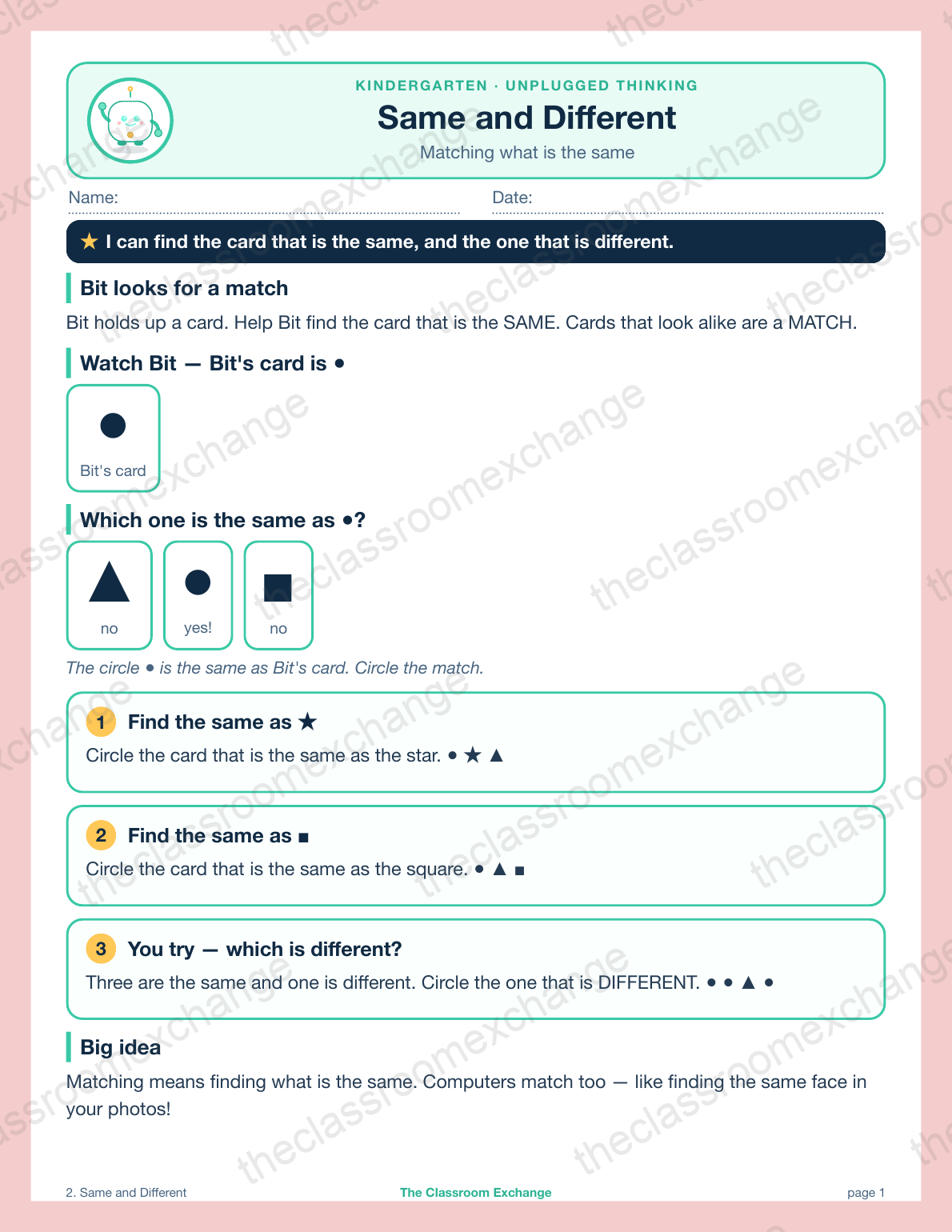 Kindergarten Coding: Same and Different
