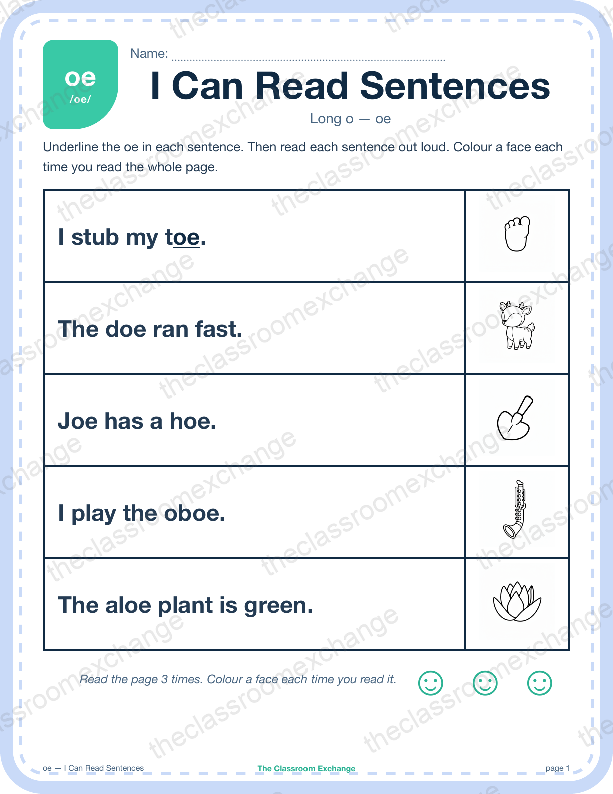 Grade 1 Phonics: oe (toe) β I Can Read Sentences