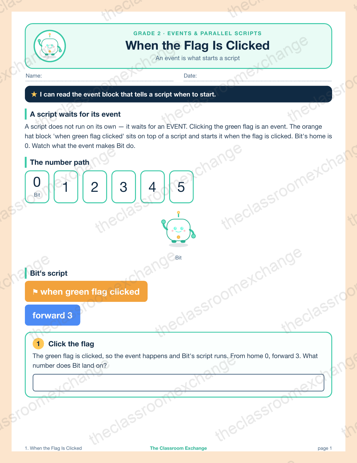 Grade 2 Coding: When the Flag Is Clicked