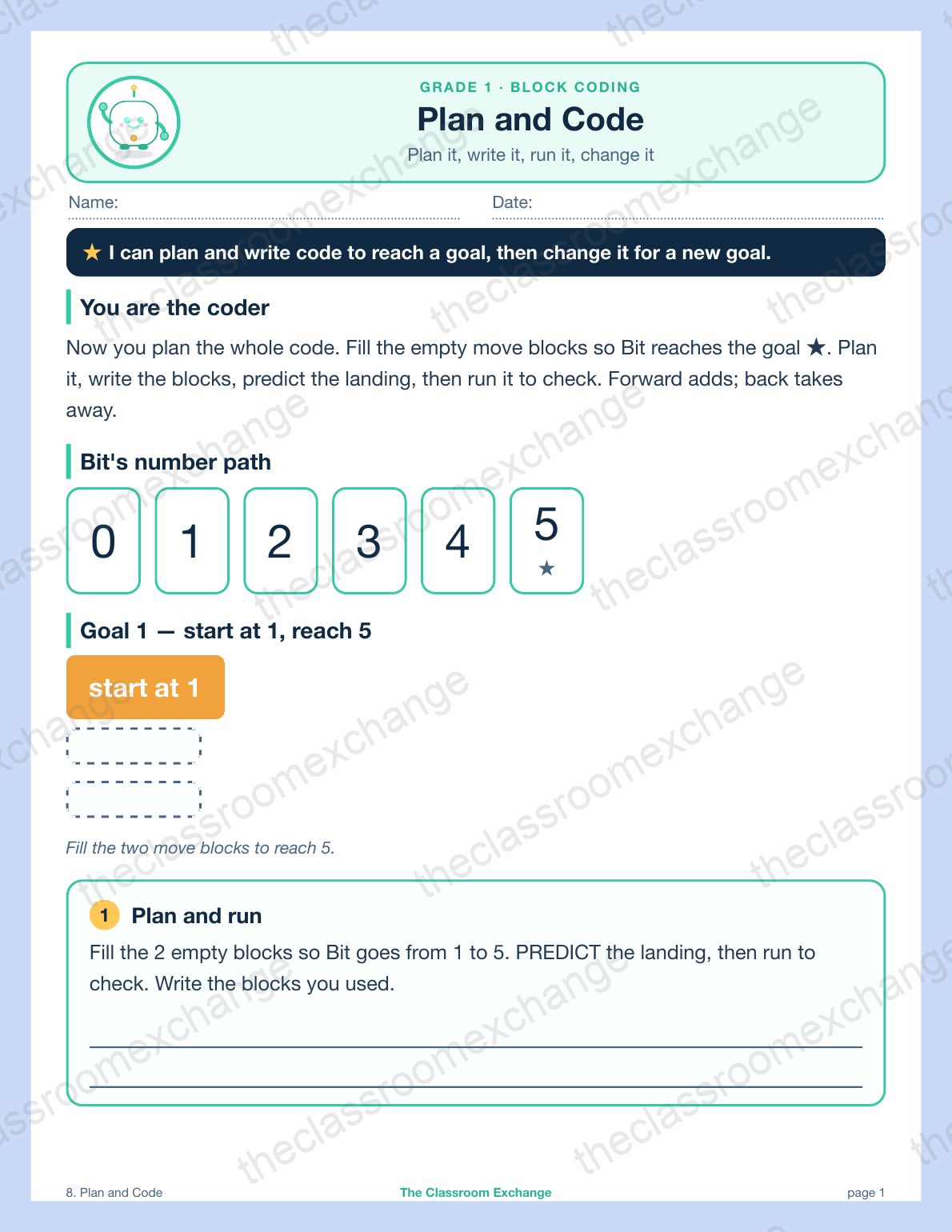 Grade 1 Coding: Plan and Code