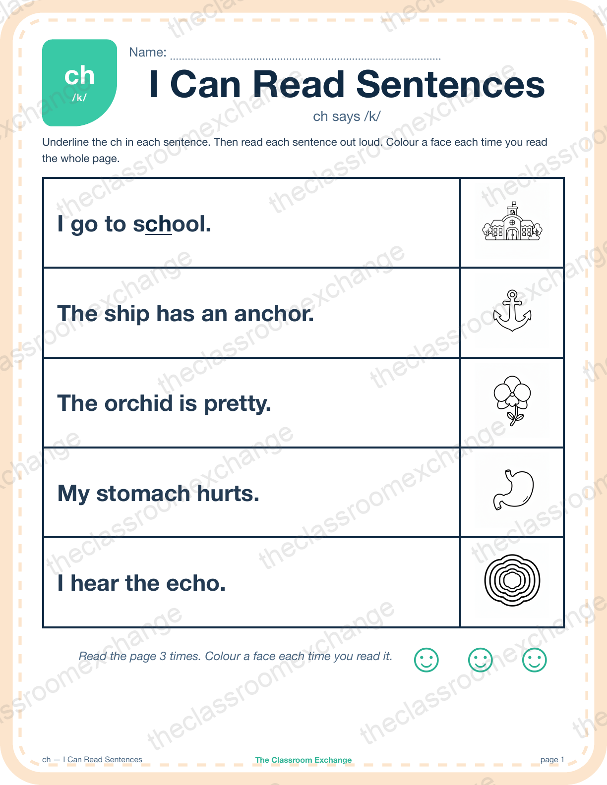 Grade 2 Phonics: ch (school) — I Can Read Sentences