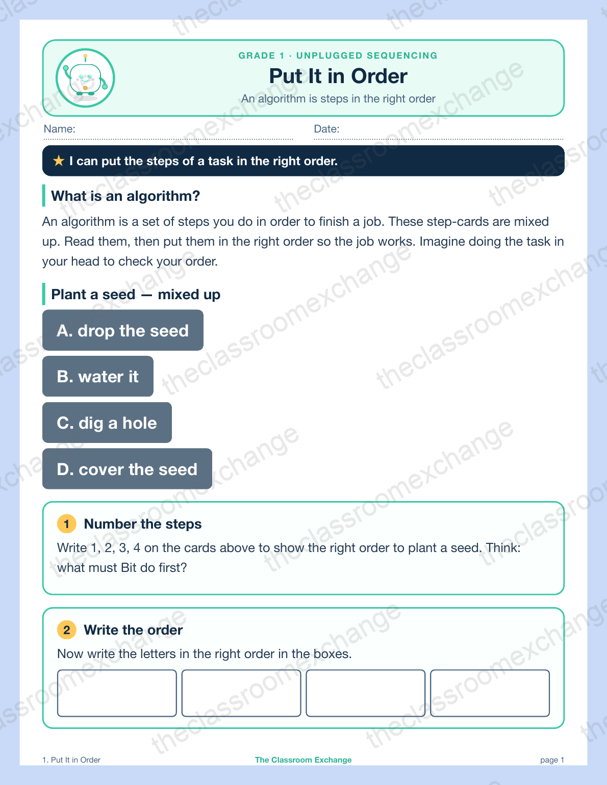 Grade 1 Coding: Put It in Order