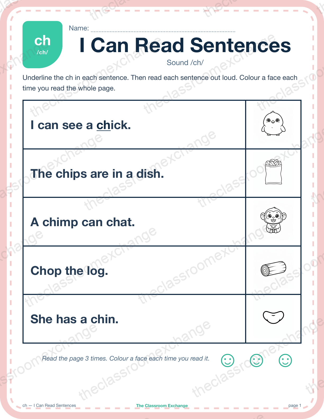 Kindergarten Phonics: ch (chips) — I Can Read Sentences